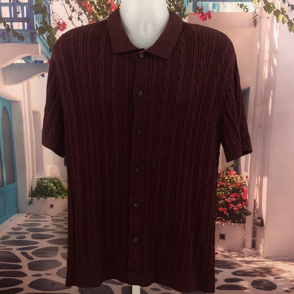 NWT Old Navy Short Sleeve Burgundy Cable Knit Polo Cardigan